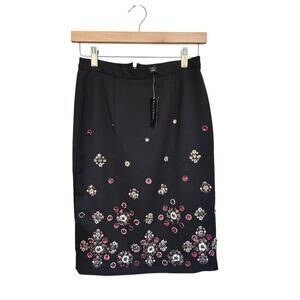 NWT White House Black Market Black Beaded Embellished Back Zip Pencil Skirt 0
